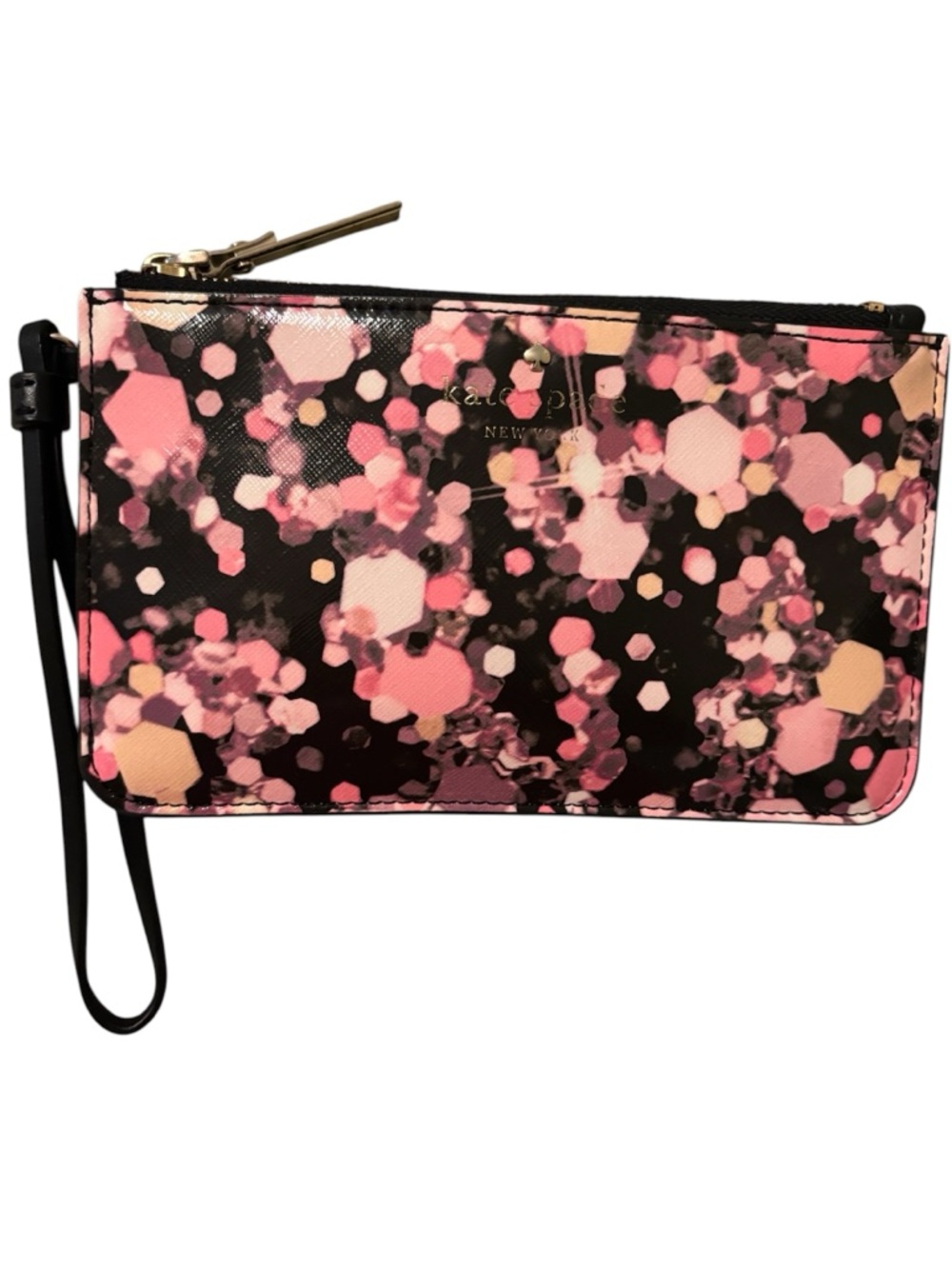 Kate spade pink and black confetti wristlet with storybook lining - Like New